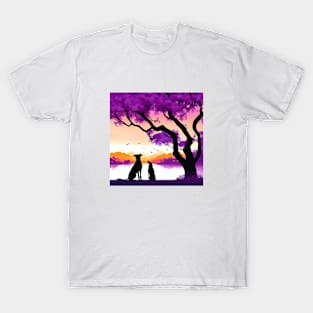 Dog Best Pals Under a Jacaranda Tree T-Shirt